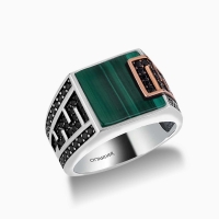 Silver Malachite And Zircon Stone Ring