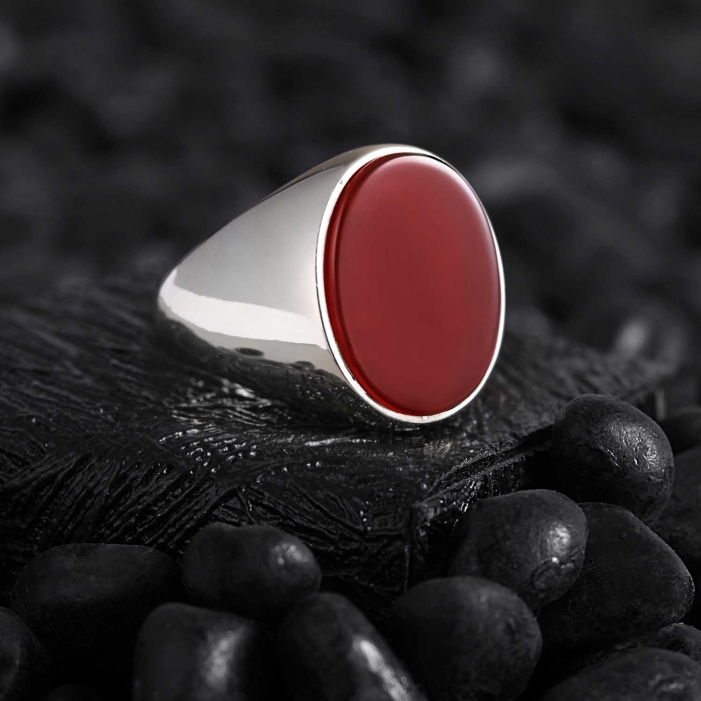 Sterling silver authentic simple agate ring