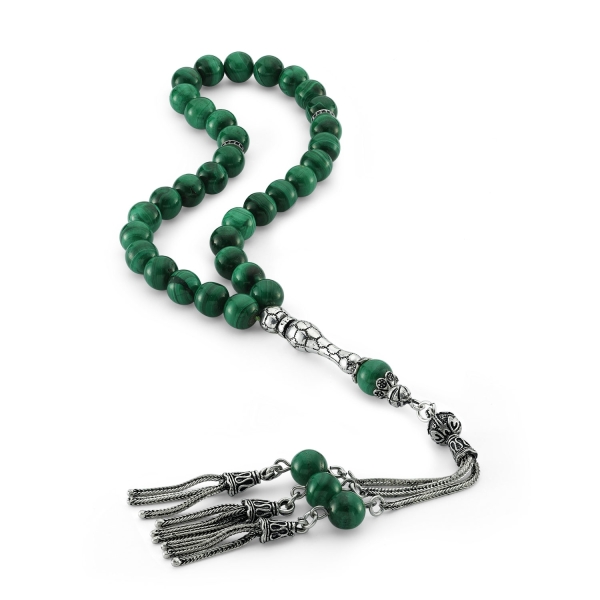 Silver Malachite Beads Misbaha