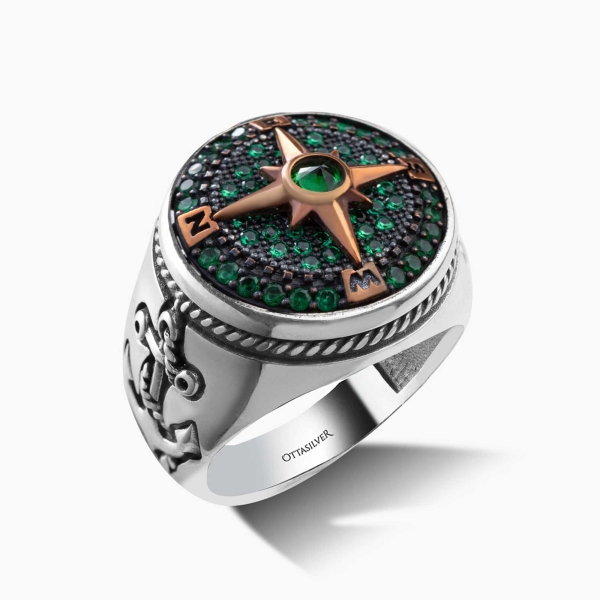 Spinner Compass Ring with Green Zircon