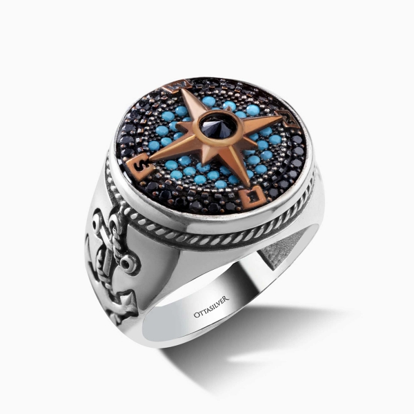 Spinner Compass Ring with Turquoise