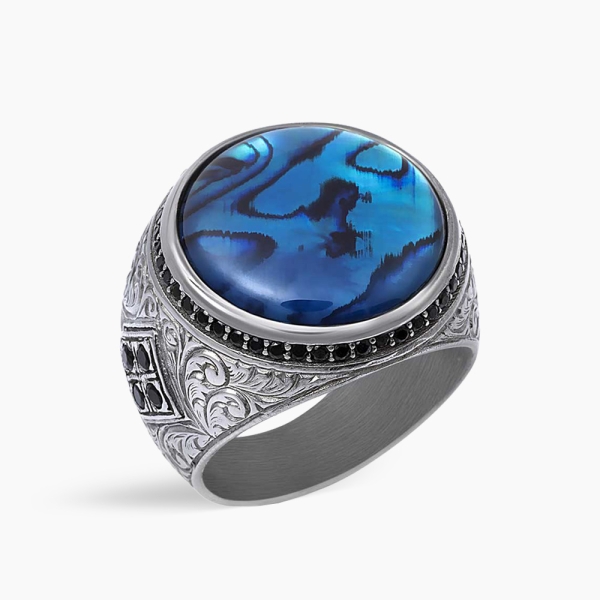 Blue Mother of Pearl Silver Ring