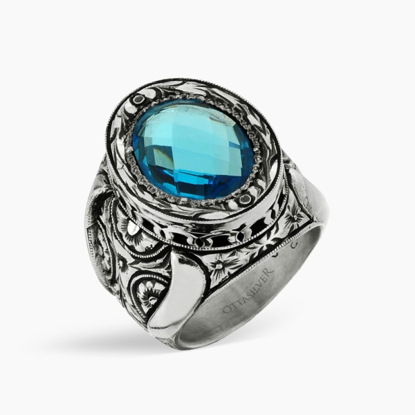 Aqua Marina Stone Men&#039;s Silver Ring