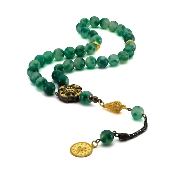 Canadian Jade Stone Misbaha with Silver Tassel