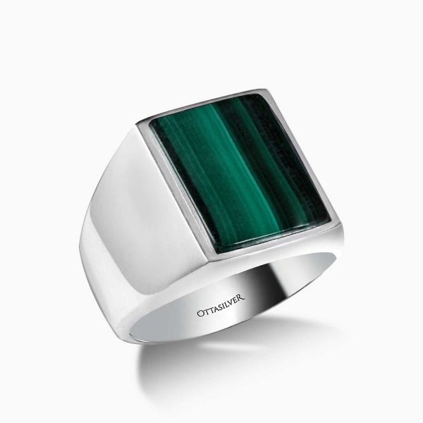 Basic Sterling Silver with Rectangle Malachite 