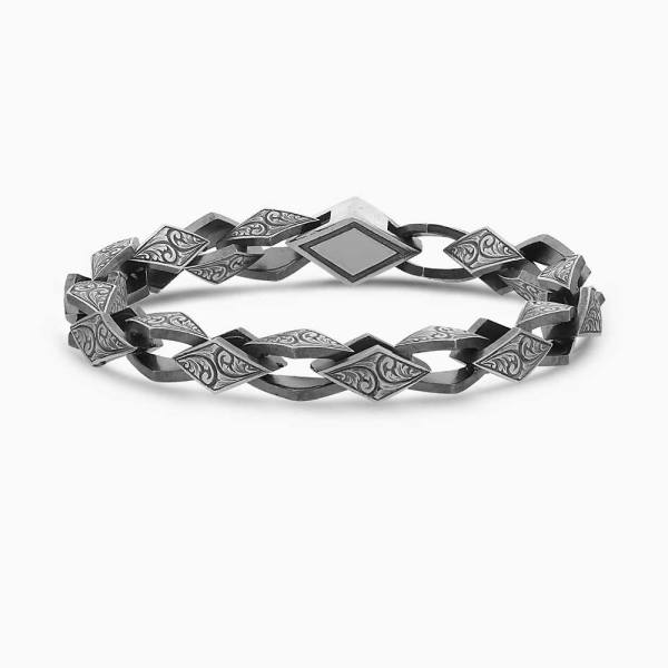 Men's Engraved Silver Chain Bracelet