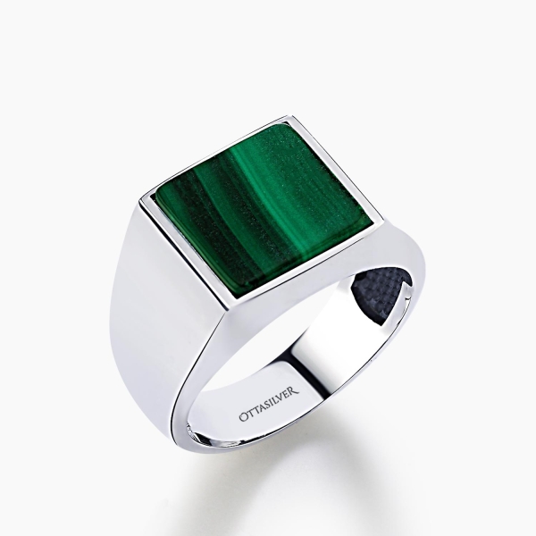 Basic Square Silver Ring with Malachite Stone