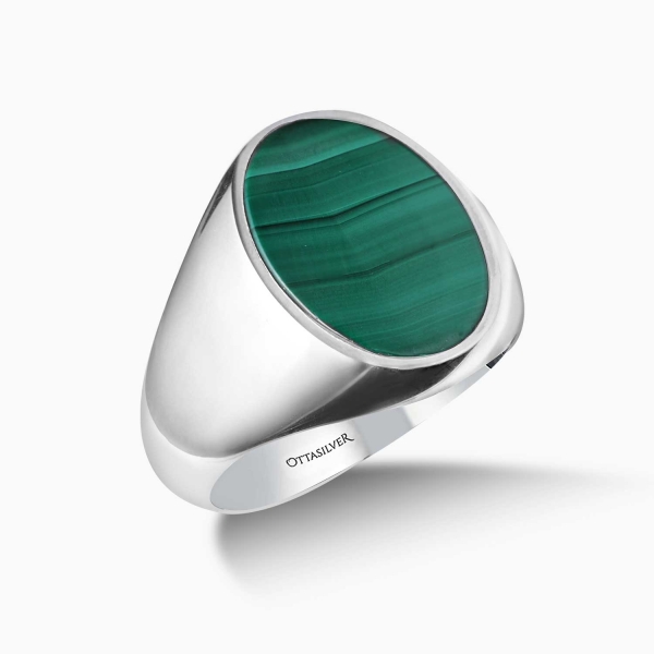 Basic Sterling Silver Ring with Malachite Stone