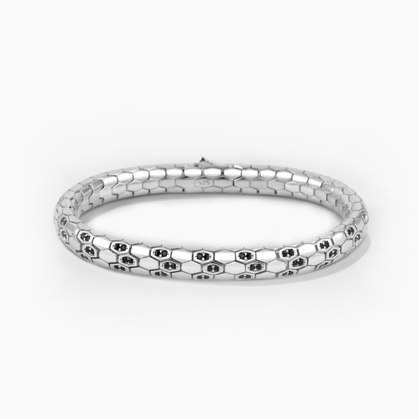 Silver Python Design in Silver Bracelet with Black CZ Diamonds