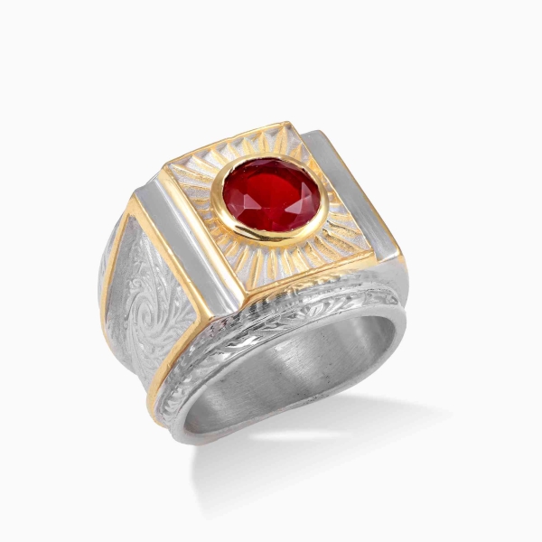 Red Zircon Stone Silver Ring