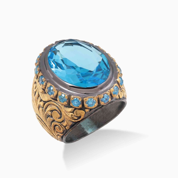 Aquamarine Stone Gold-plated Ring 