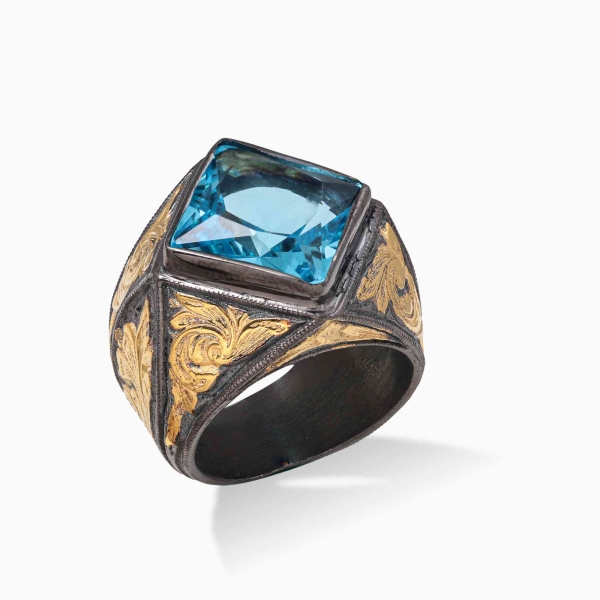 Aquamarine Stone Gold-Plated Ring