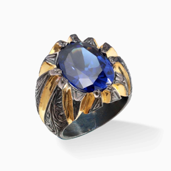 Dark Blue Zircon Stone Silver Ring