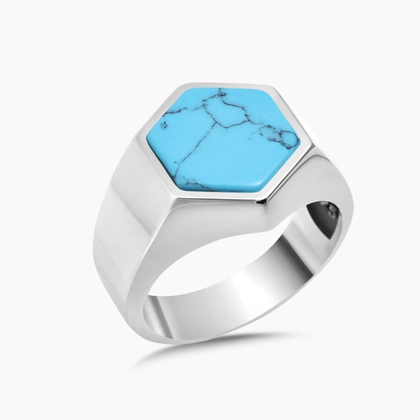 Hexagonal Turquoise Stone Ring