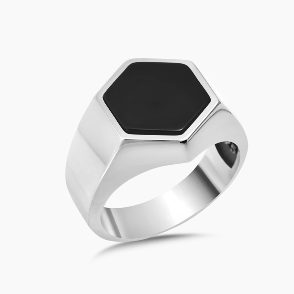 Hexagonal Black Onyx Ring