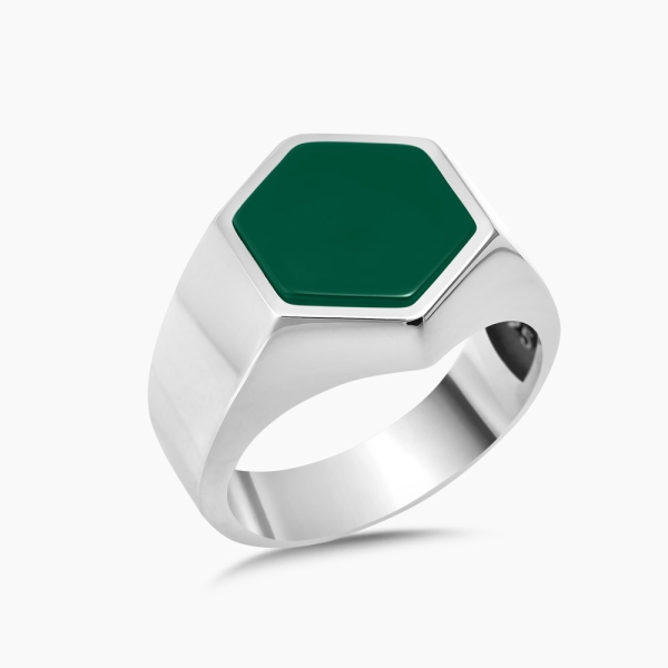 Hexagonal Green Agate Ring