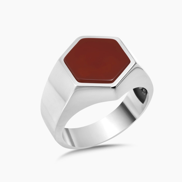 Hexagonal Red Agate Ring