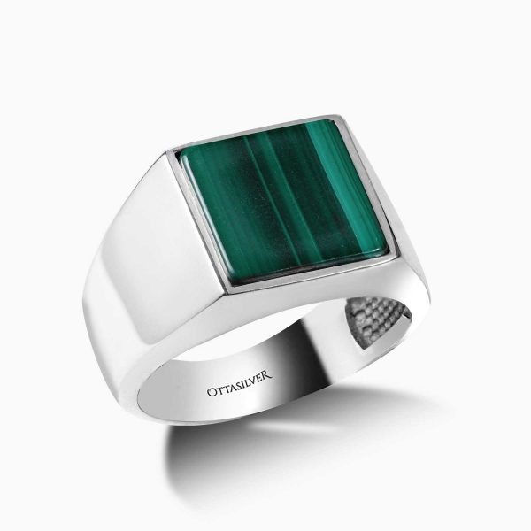 Basic Square Silver Ring with Malachite Stone