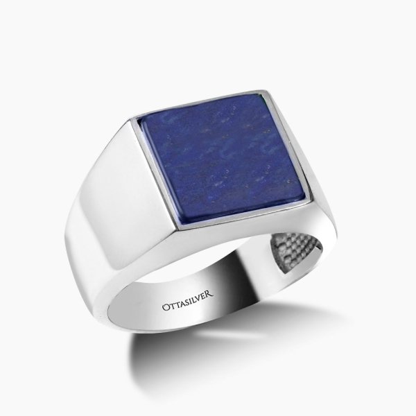 Basic Square Silver Ring with Lapis Lazuli Stone