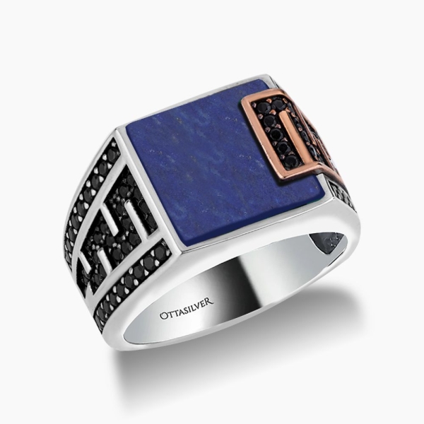 Silver Lapis Lazuli And Zircon Stone Ring