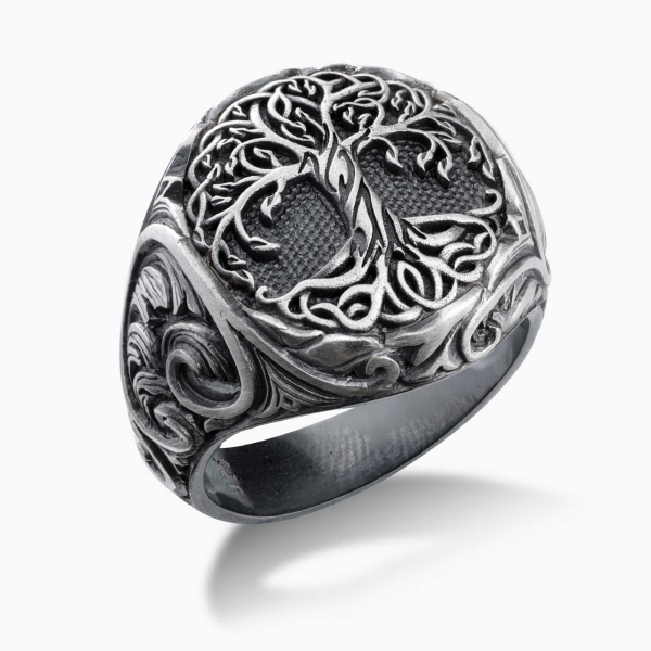 Tree of Life Engraved Silver Ring 