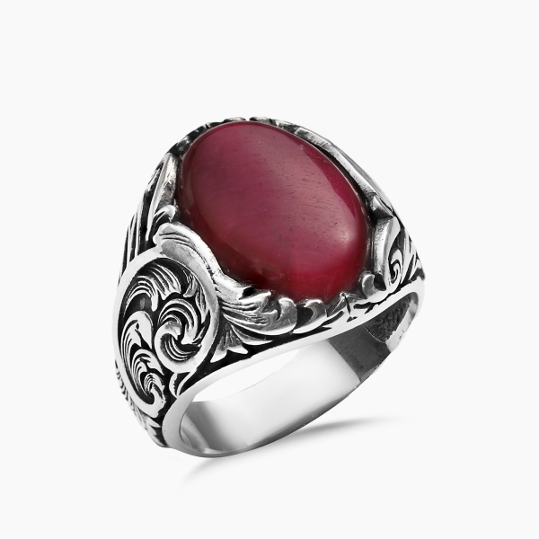 Red Tiger Eye Eclipse Silver Signet Ring