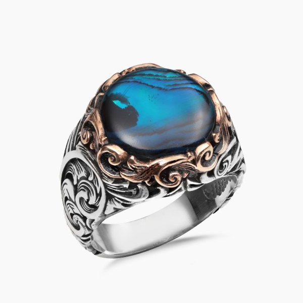 Blue Pearl Wave Silver Ring