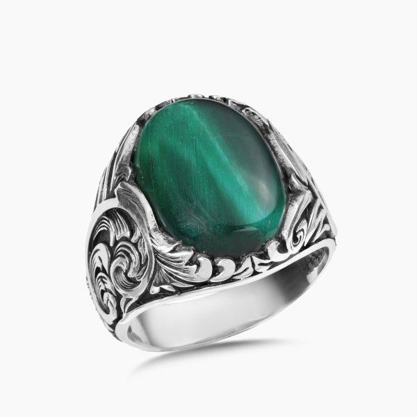 Green Tiger Eye Mirage Silver Ring Ring