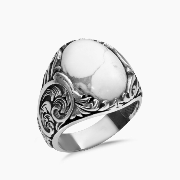 Howlite Glow Silver Signet Ring