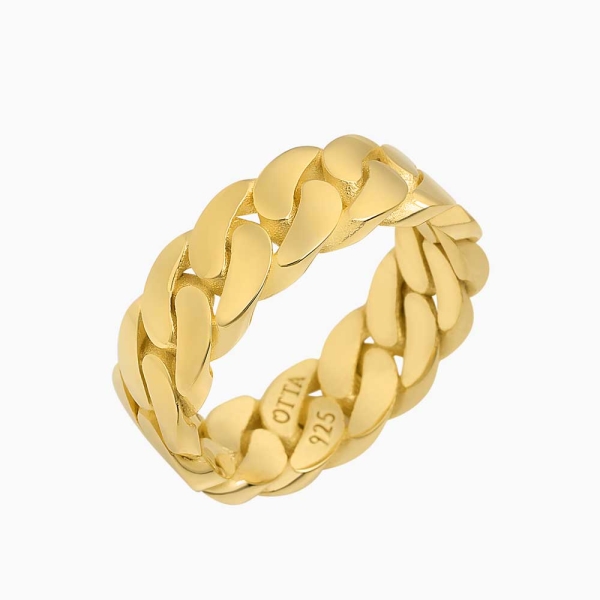 18K Gold Cuban Band Flat Ring - 8 mm