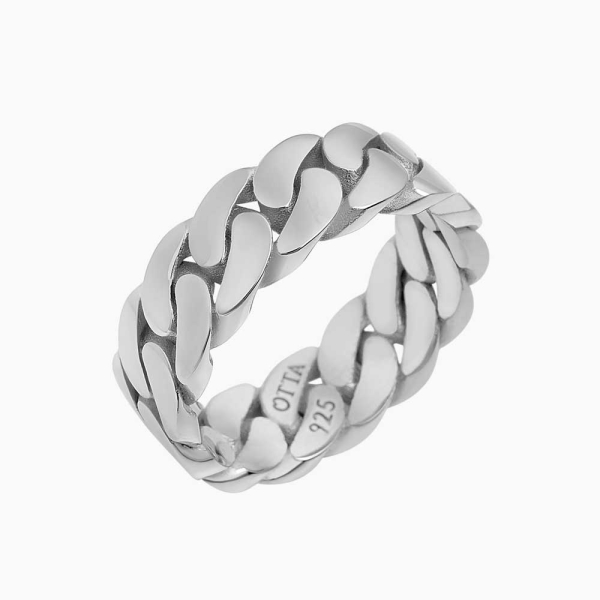 Silver Cuban Matte Flat Band Ring - 8 mm