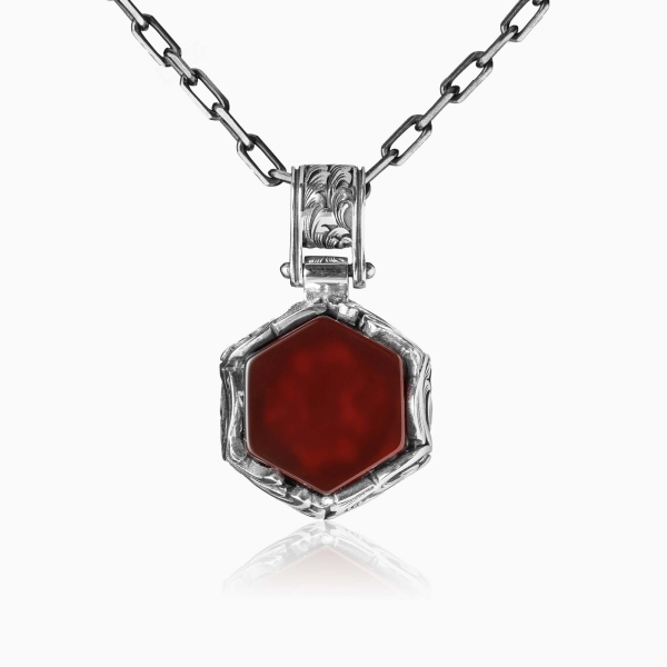 Hand Engraved Red Agate Pendant