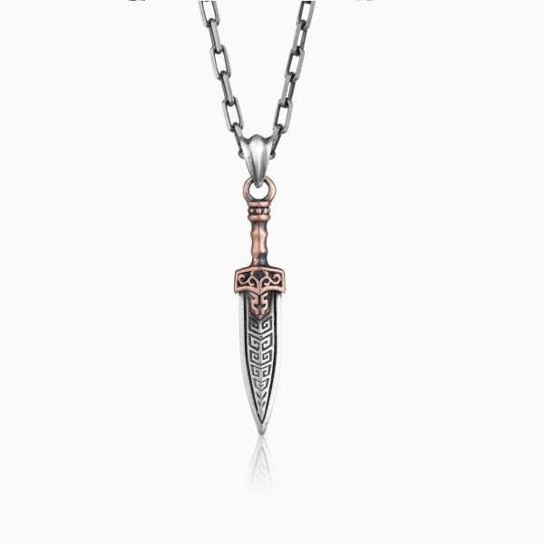 Antique Style Sword Silver Necklace 