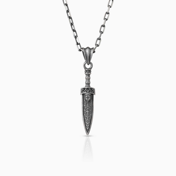 Silver Engraved Dagger Necklace 