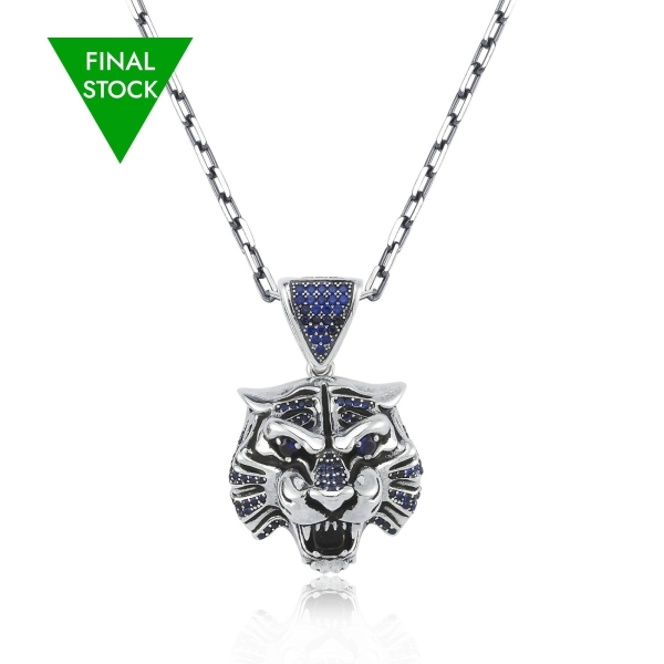 Blue Zircon Stone Tiger Pendant