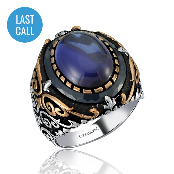 Hand-Engraved Blue Sapphire Ring