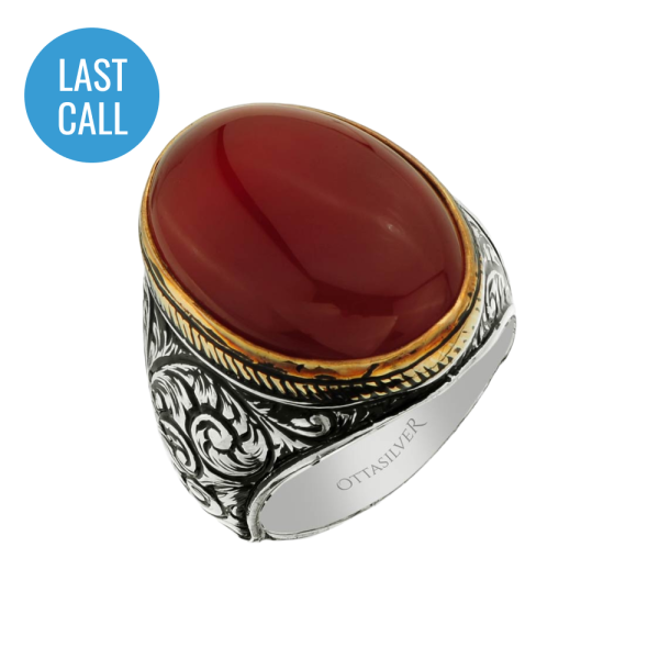 Engrave Style Men Ring with Agate Stone 