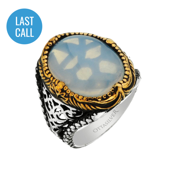Men's Ring with Moon Stone in 925 Sterling Silver 