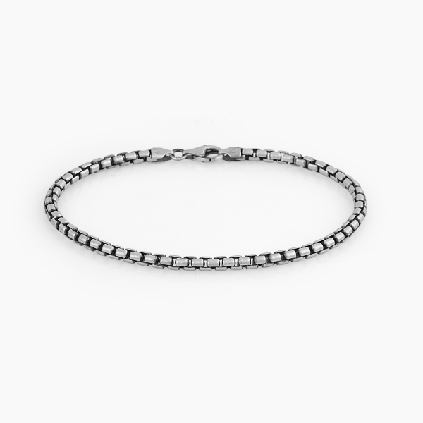 Round Box Chain Bracelet  Italian Silver - 4 mm