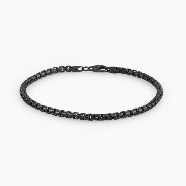 Round Box Chain Bracelet Black Rhodium Plated - 4 mm