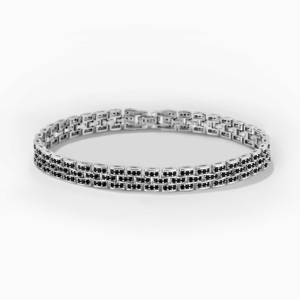 Black Embellished 3 Row Silver Rolex Style Bracelet