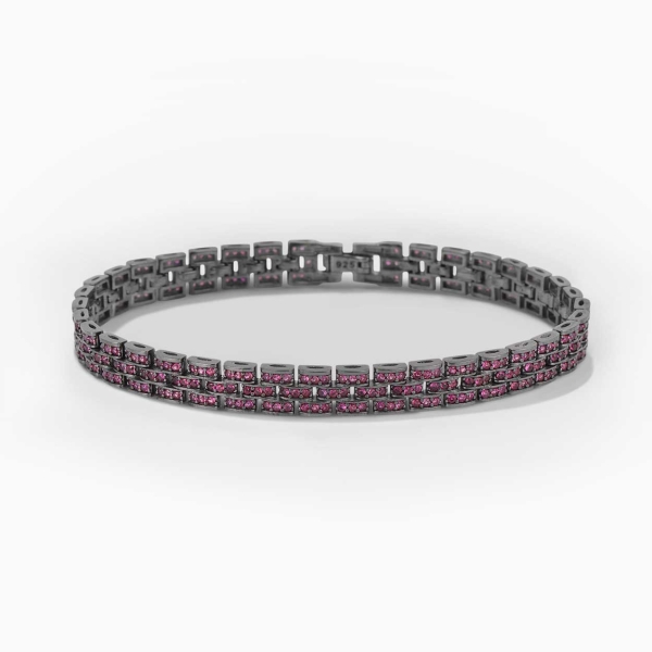 Pink Embellished 3 Row Silver Rolex Style Bracelet