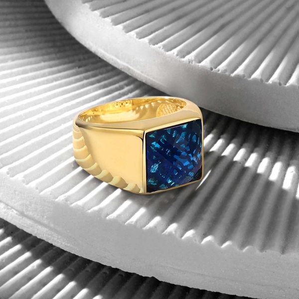 14K Solid Gold Basic Ring with Blue Zircon