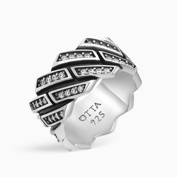 Silver Band Ring White CZ Diamonds - 12.5 mm
