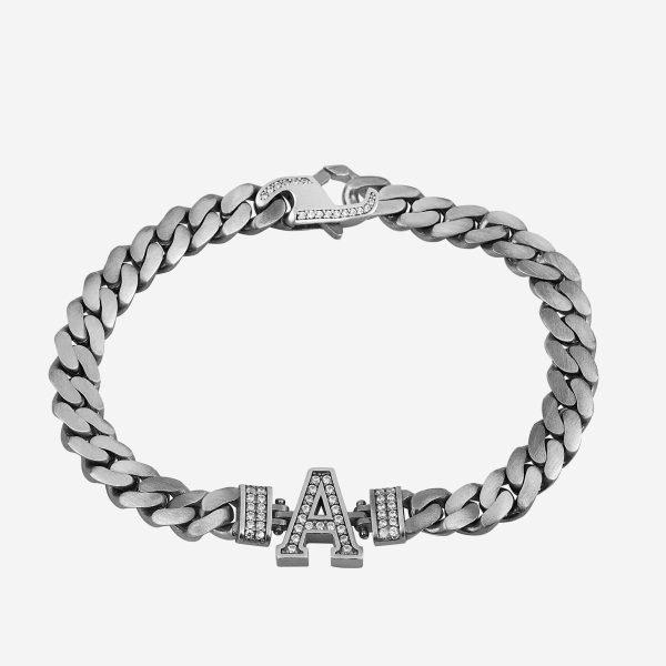 Inital Silver Bracelet with White CZ Diamond