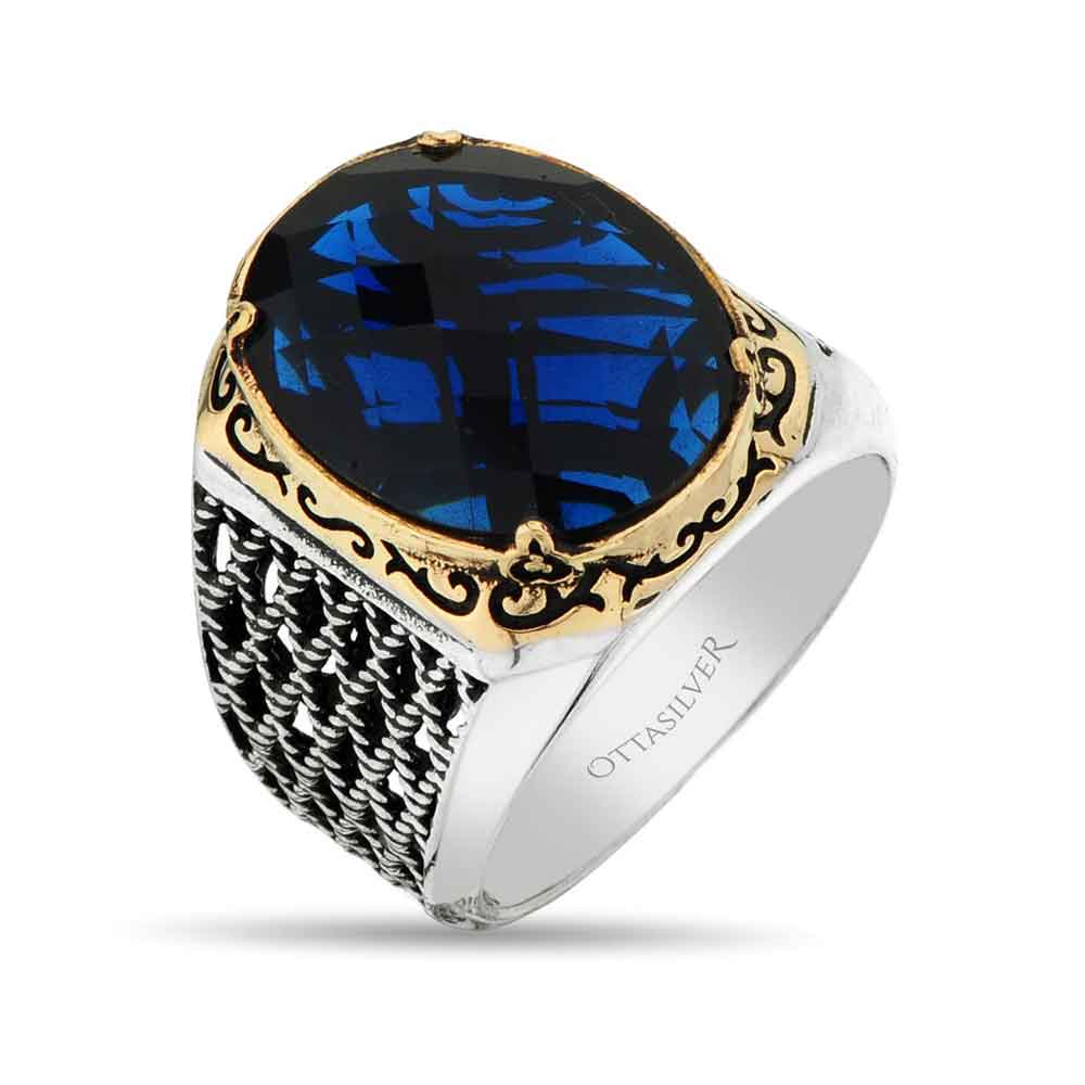 Blue Zircon Stone Men's Ring